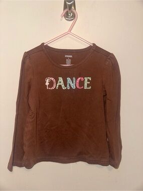 Gymboree Brown Long Sleeve Top with Colorful 'DANCE' Letters